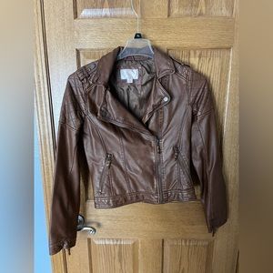 Size small faux, brown leather jacket.